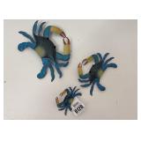 Set of 3 Decorative Metal Crab Wall Sculptures