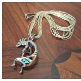 Kokepelli Zuni Sterling Necklace Inlayed