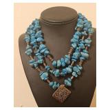 925 silver beadTriple strand turquoise necklace