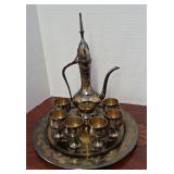Boho Brass Pitcher, 6 Cups and Tray