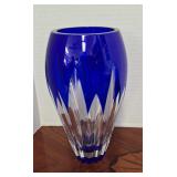 Cobalt Blue Cut to Clear Lead Glass Vase