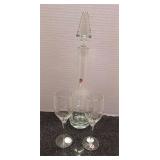 Floral Etched Wine Glasses 2 with Decanter