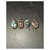 4 Vintage USSR 925 Silver Enamel Egg Pendants