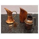 Copper and Wood Miniature Pitchers, Set of 4