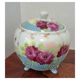 Nippon Cabbage Rose Moriage Bead Biscuit Jar