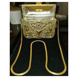 Judith Leiber gold repousse box minaudiere,