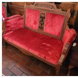 Red Velvet Settee Antique