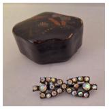 Aurora Borealis Rhinestone Bow Pin w/Box