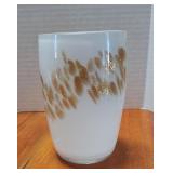 Glass Vase/Tumbler White w/GlitteryGold/Coppr/Brnz