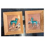 Copper hand-tooled relief Deer Wall Decor, Pair