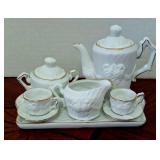 Min White Bisque Porcelain w/Roses & Tea Set