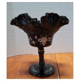 Black/Ebony Fenton Candy Dish w/Flowers