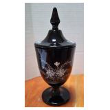 Black/Ebony Fenton Pedestal Candy Dish w/Lid