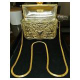 Judith Leiber gold repousse box minaudiere,