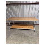 Large Aluminum Wood Top Rolling Table w/ Matching Bottom Shelf