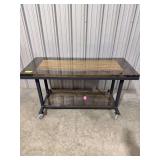 Rustic Hardwood w/ Flagstone Inlay Rolling Table w/ Matching Bottom Shelf
