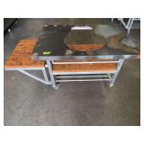 EXTRA LARGE Aluminum Designer Rustic Distressed Metal Green Egg Top Rolling Table w/ Wood Accents