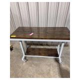 Rustic Hardwood Gray Powder Coated Rolling Table w/ Wood Bottom Shelf