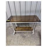 Rustic Hardwood Aluminum Rolling Table w/ Matching Bottom Shelf