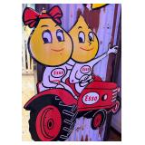 Esso Oil Drop Boy & Girl W/ Tractor Porcelain Sign