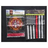 New Pair of 12'x 18' USA & Fire Dept. Garden Flags
