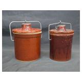 Vintage Pair 4-1/2' Brown Stoneware Cheese Crocks