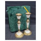Vintage Mother of Pearl Mosaic Candlestick Holders