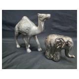 Silver Tone Camel & Elephant Dï¿½cor Figurines