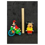 Retro ILLCO Mickey Wind-Up Tricycle & Figure Pair