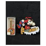 Wooden Mickey Banjo & Ice Skater Ornaments