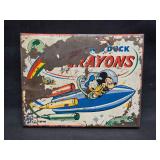 Vtg 1940's Disney Mickey & Donald Metal Crayon Box
