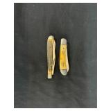 Two Yellow Bone-Style Pocket Knives