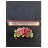 Floral Wall Art Lot: Ceramic Roses & Framed Print