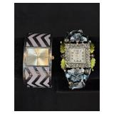 Two Geneva Enamel & Rhinestone Cuff Watches