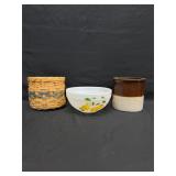 Mixed Decor: Basket, Bowl & Crock