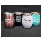 Lot of 4 Brand New 12oz. Novelty Wine Tumblers