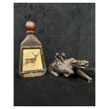 Vtg Carved Water Buffalo & Beam's Deer Decanter