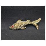 Vtg Aurora Borealis Rhinestone Koi Fish Brooch Pin