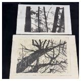 Two Black & White Tree Silhouette Prints