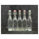 Set of 5 Clear Glass Swing-Top Bottles