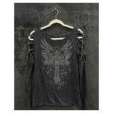 Affliction Rhinestone Cross Top Size Small