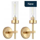 Gold Wall Sconces 2-Pk, Brushed Gold, Clear Glass