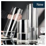 3-Lg Acrylic Cylinder Vase Set w/ 2 Stem Holders