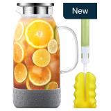 ZBUFAN 68oz Glass Pitcher w/ Lid & Silicone Base