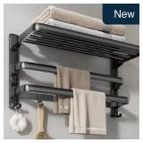 VOLDRA 24' Towel Rack, 2 Bars, 7 Hooks, Black