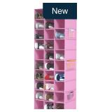 30-Slot Hanging Shoe Organizer, Pink