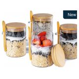 MHDCLY 16oz Overnight Oats Jars 4-Pk, Glass