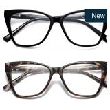 LKEYE 2-Pk Oversized Cat Eye Reading Glasses