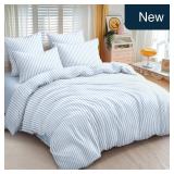 Sedefen Blue Striped Duvet Cover Twin 3 Pcs Set