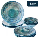 Radiance Teal 12-Pc Melamine Dinnerware Set